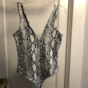 Deep V snakeskin bodysuit
